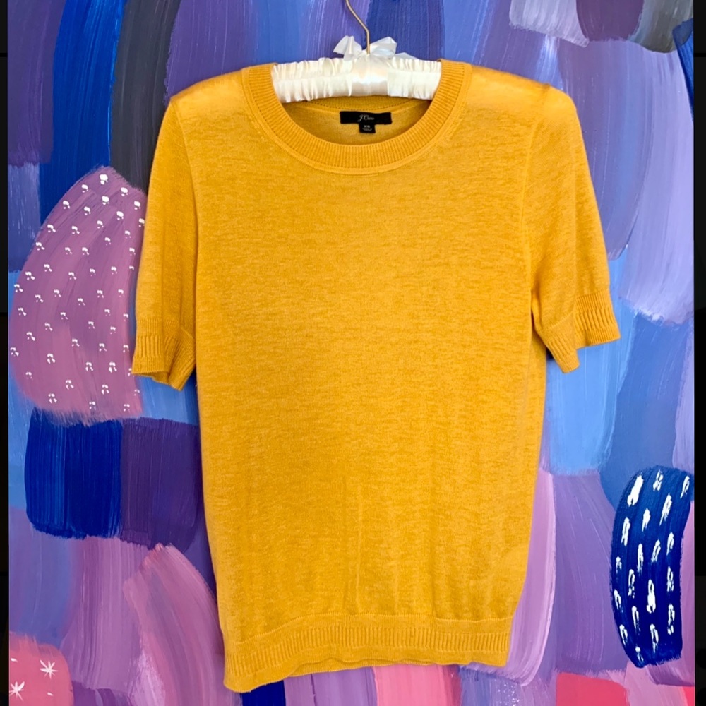 J Crew Short Sleeve Silk Blended Crewneck Sweater